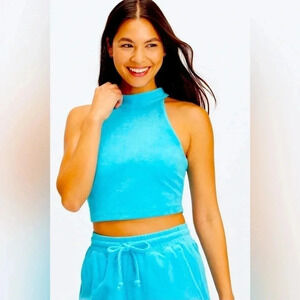 Fabletics Terry Built-In Bra Tank aqua blue NWT